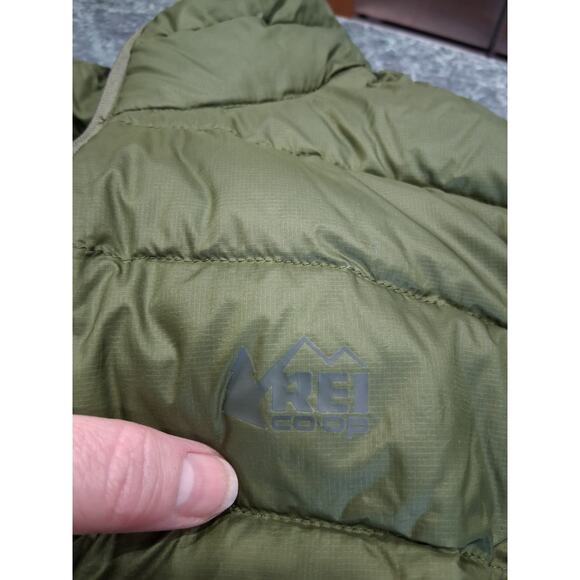 REI Co Op Vest Mens Large Army Green 650 Down Puffer Lightweight Outdoor Hiking - Picture 5 of 12